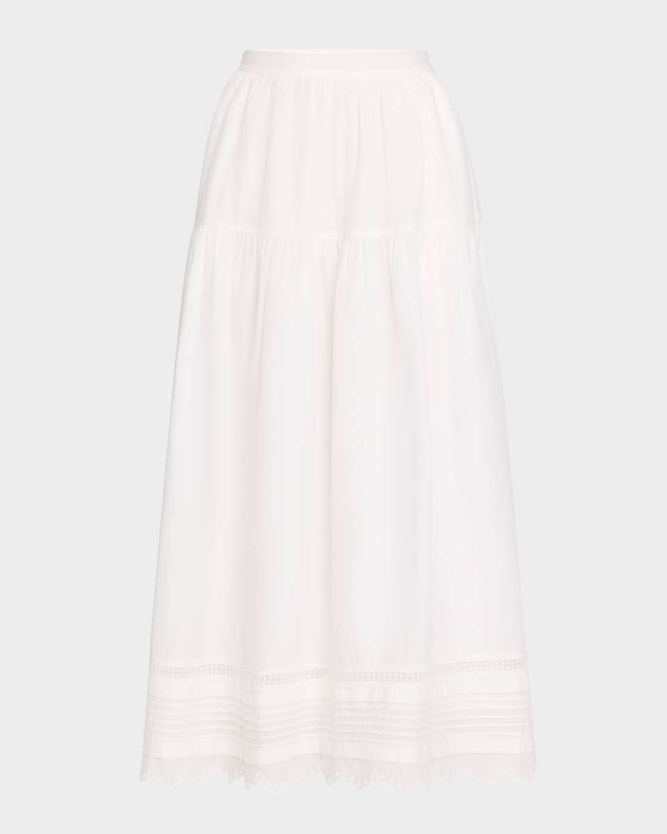 Tilda Pintuck Scalloped Cotton Midi Skirt